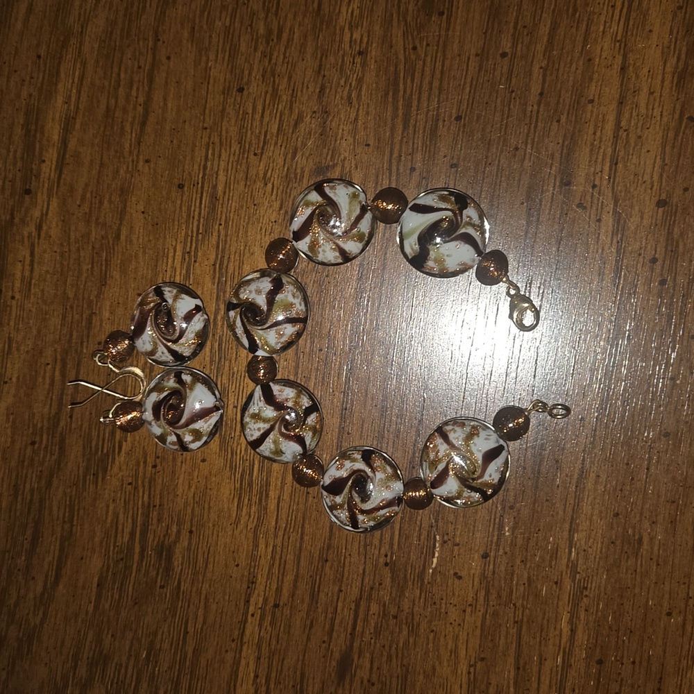 Local hand crafted glass earrings with matching bracelet